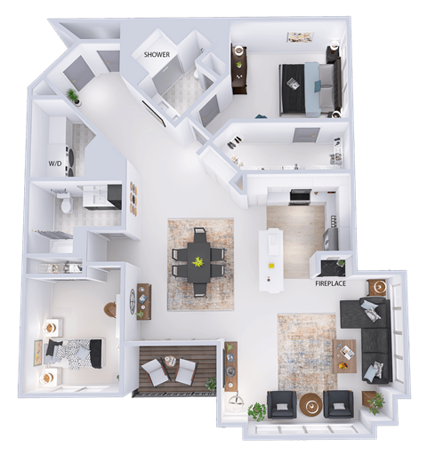Floor plan for 2 beds, 2 baths, 1595 sqft